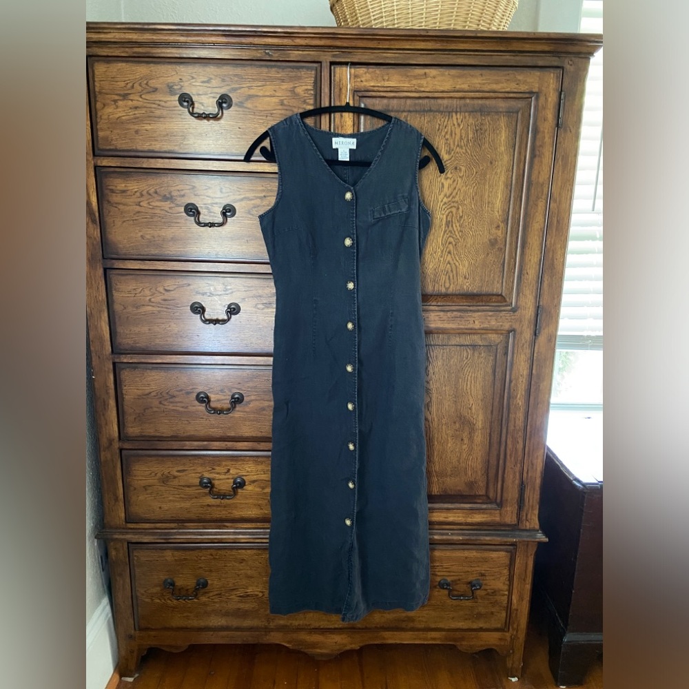 Vintage Merona Black Linen Maxi Dress